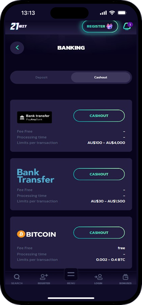 21bit casino withdrawal methods